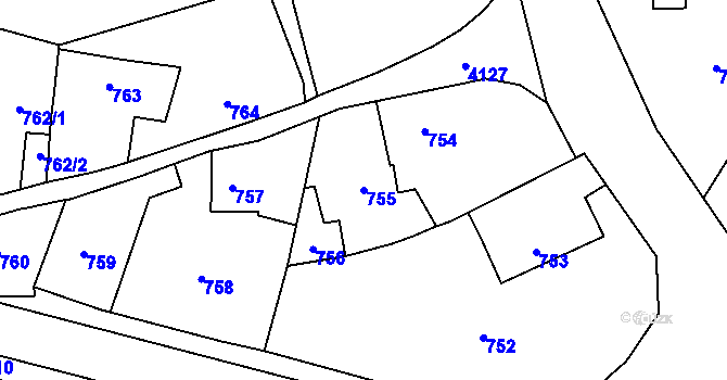 Parcela st. 755 v KÚ Jaroměř, Katastrální mapa