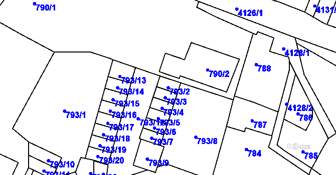 Parcela st. 793/2 v KÚ Jaroměř, Katastrální mapa