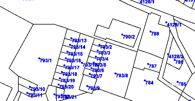 Parcela st. 793/3 v KÚ Jaroměř, Katastrální mapa