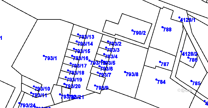 Parcela st. 793/4 v KÚ Jaroměř, Katastrální mapa