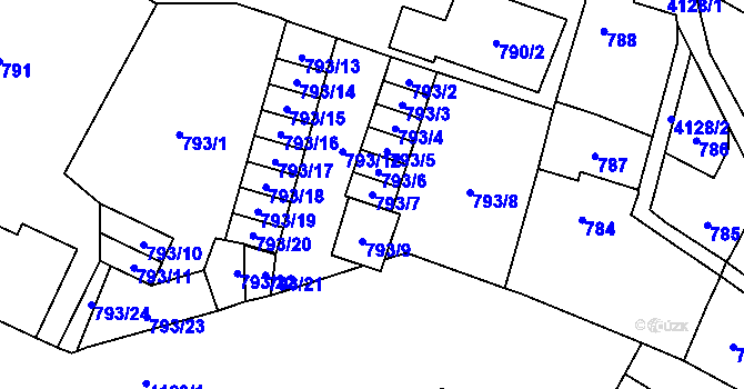 Parcela st. 793/7 v KÚ Jaroměř, Katastrální mapa