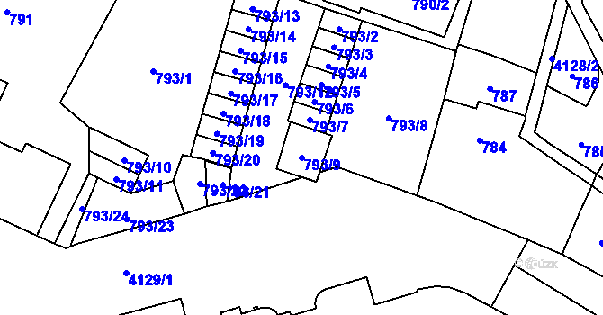 Parcela st. 793/9 v KÚ Jaroměř, Katastrální mapa