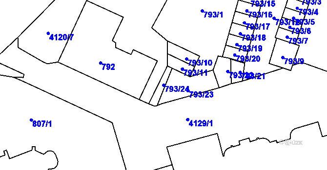 Parcela st. 793/24 v KÚ Jaroměř, Katastrální mapa