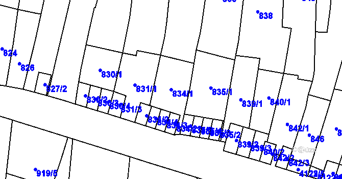 Parcela st. 834/1 v KÚ Jaroměř, Katastrální mapa