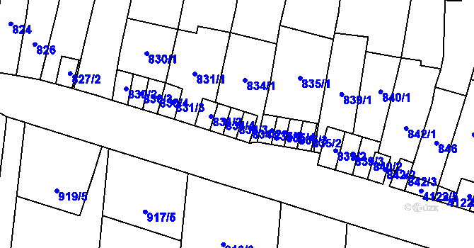 Parcela st. 834/3 v KÚ Jaroměř, Katastrální mapa