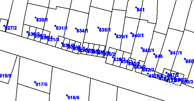 Parcela st. 835/3 v KÚ Jaroměř, Katastrální mapa