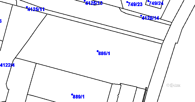 Parcela st. 886/1 v KÚ Jaroměř, Katastrální mapa