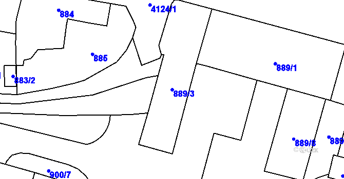 Parcela st. 889/3 v KÚ Jaroměř, Katastrální mapa