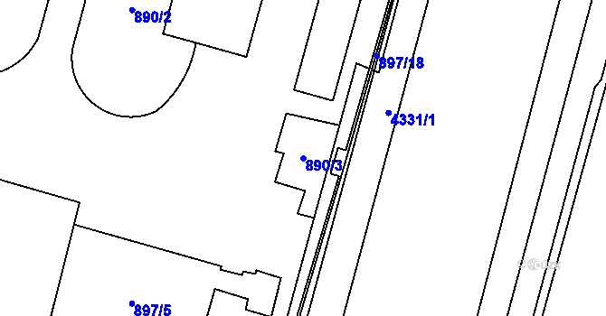 Parcela st. 890/3 v KÚ Jaroměř, Katastrální mapa