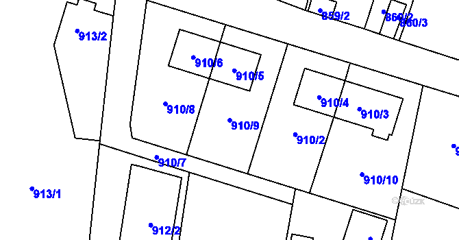 Parcela st. 910/9 v KÚ Jaroměř, Katastrální mapa