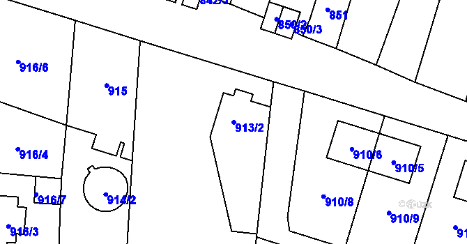 Parcela st. 913/2 v KÚ Jaroměř, Katastrální mapa