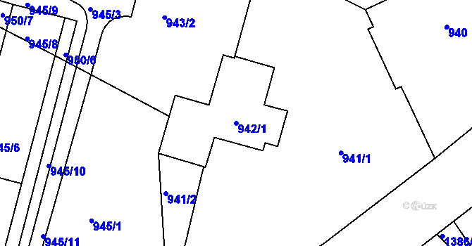 Parcela st. 942/1 v KÚ Jaroměř, Katastrální mapa