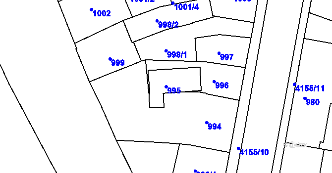 Parcela st. 995 v KÚ Jaroměř, Katastrální mapa