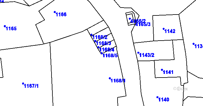 Parcela st. 1168/5 v KÚ Jaroměř, Katastrální mapa