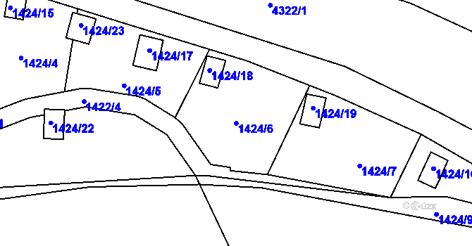 Parcela st. 1424/6 v KÚ Jaroměř, Katastrální mapa
