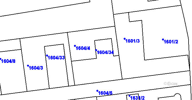 Parcela st. 1604/34 v KÚ Jaroměř, Katastrální mapa