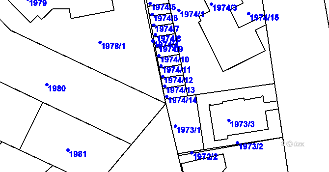 Parcela st. 1974/13 v KÚ Jaroměř, Katastrální mapa