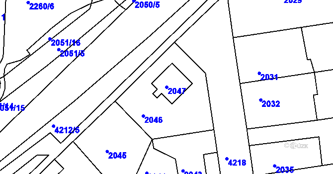 Parcela st. 2047 v KÚ Jaroměř, Katastrální mapa