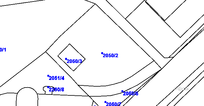 Parcela st. 2050/2 v KÚ Jaroměř, Katastrální mapa
