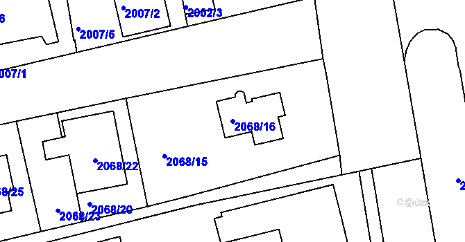 Parcela st. 2068/16 v KÚ Jaroměř, Katastrální mapa