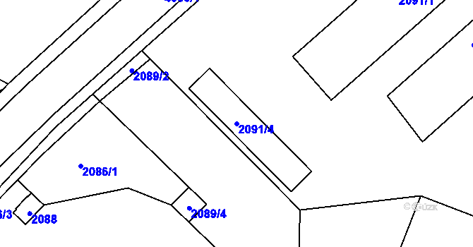 Parcela st. 2091/4 v KÚ Jaroměř, Katastrální mapa