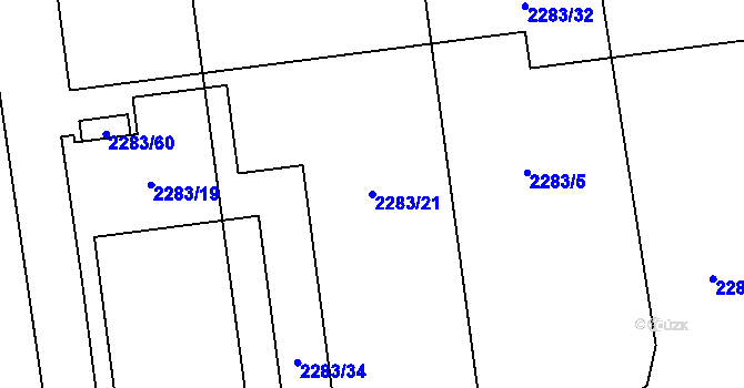 Parcela st. 2283/21 v KÚ Jaroměř, Katastrální mapa