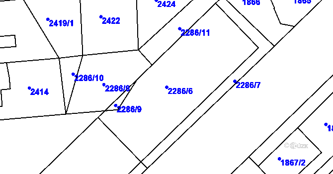 Parcela st. 2286/6 v KÚ Jaroměř, Katastrální mapa