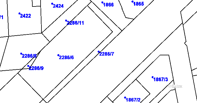 Parcela st. 2286/7 v KÚ Jaroměř, Katastrální mapa