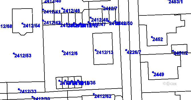 Parcela st. 2412/13 v KÚ Jaroměř, Katastrální mapa
