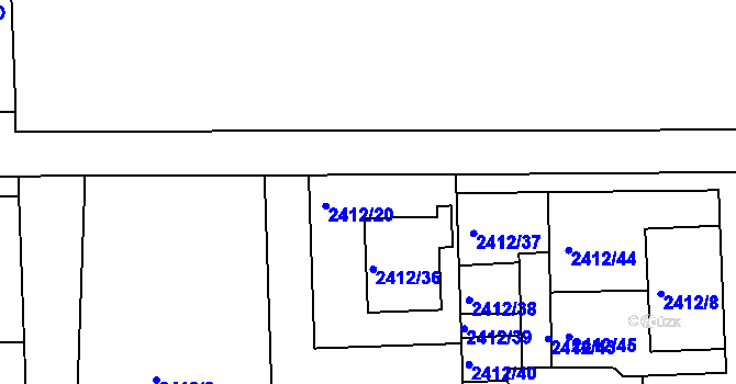 Parcela st. 2412/21 v KÚ Jaroměř, Katastrální mapa