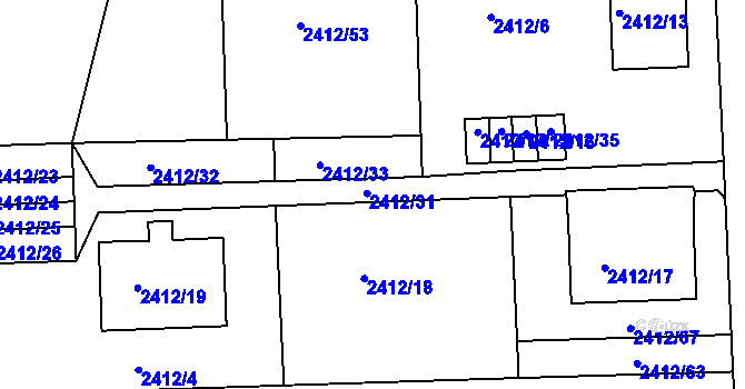 Parcela st. 2412/30 v KÚ Jaroměř, Katastrální mapa