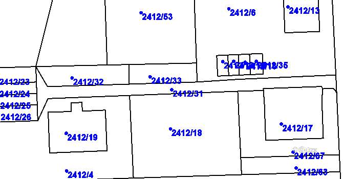Parcela st. 2412/31 v KÚ Jaroměř, Katastrální mapa