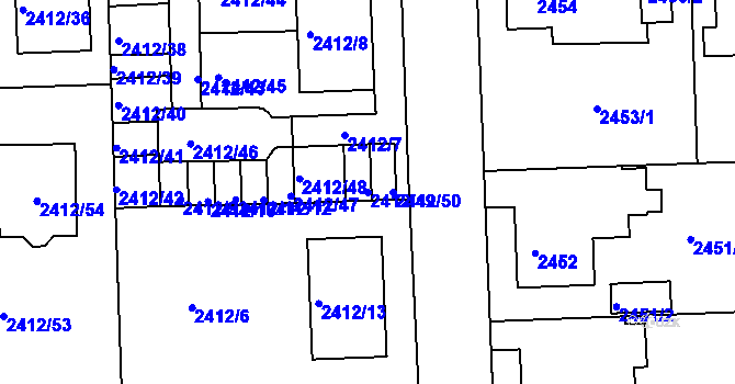 Parcela st. 2412/49 v KÚ Jaroměř, Katastrální mapa