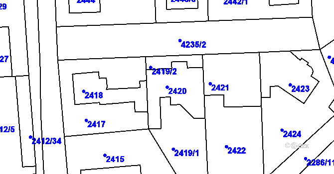 Parcela st. 2420 v KÚ Jaroměř, Katastrální mapa
