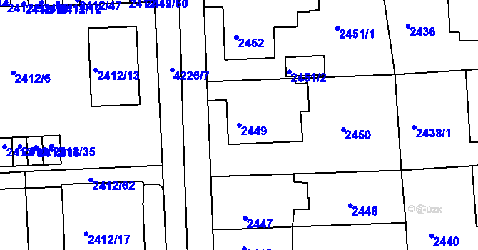 Parcela st. 2449 v KÚ Jaroměř, Katastrální mapa