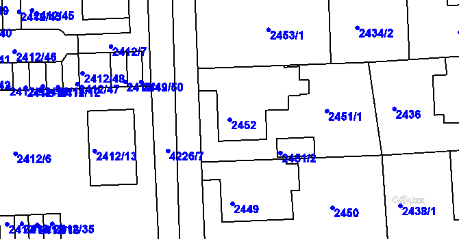 Parcela st. 2452 v KÚ Jaroměř, Katastrální mapa