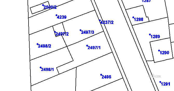 Parcela st. 2497/1 v KÚ Jaroměř, Katastrální mapa