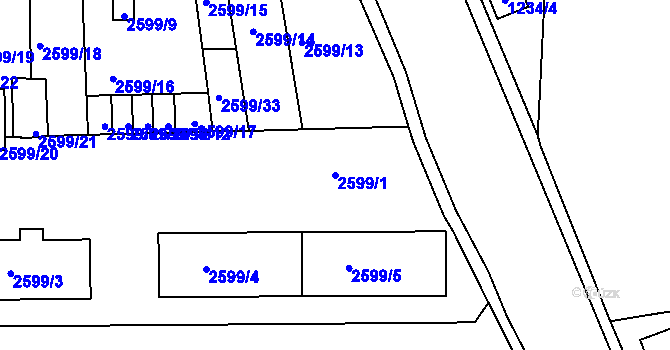 Parcela st. 2599/1 v KÚ Jaroměř, Katastrální mapa