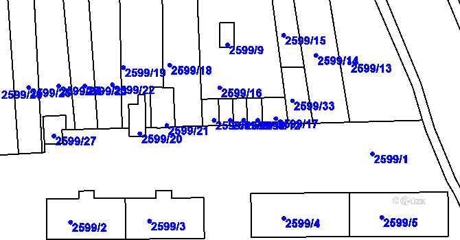 Parcela st. 2599/10 v KÚ Jaroměř, Katastrální mapa