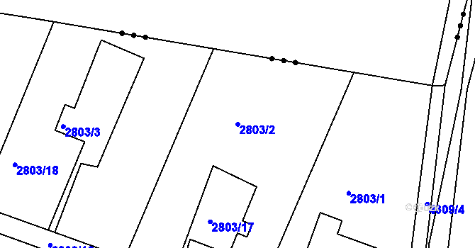 Parcela st. 2803/2 v KÚ Jaroměř, Katastrální mapa
