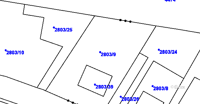 Parcela st. 2803/9 v KÚ Jaroměř, Katastrální mapa