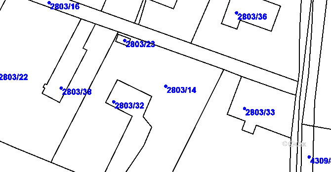 Parcela st. 2803/14 v KÚ Jaroměř, Katastrální mapa