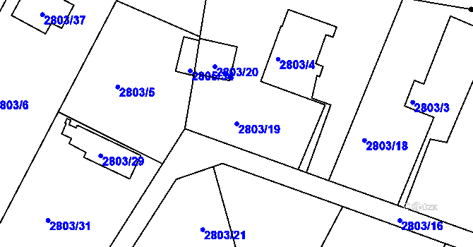 Parcela st. 2803/19 v KÚ Jaroměř, Katastrální mapa