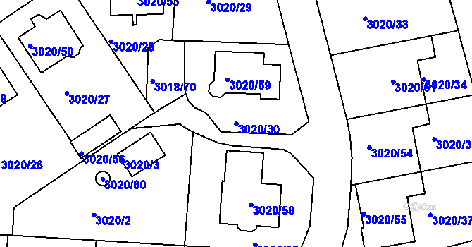 Parcela st. 3020/30 v KÚ Jaroměř, Katastrální mapa