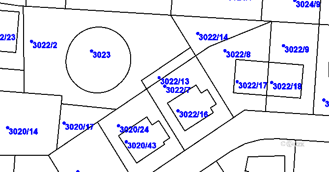 Parcela st. 3022/7 v KÚ Jaroměř, Katastrální mapa