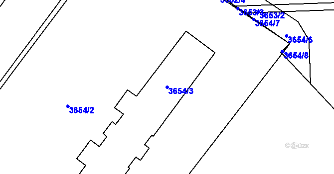 Parcela st. 3654/3 v KÚ Jaroměř, Katastrální mapa