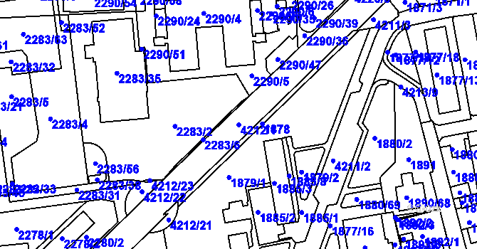 Parcela st. 4212/1 v KÚ Jaroměř, Katastrální mapa