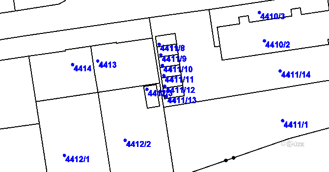 Parcela st. 4411/12 v KÚ Jaroměř, Katastrální mapa