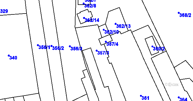 Parcela st. 357/3 v KÚ Jaroměř, Katastrální mapa