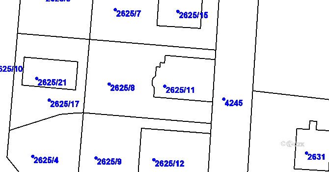 Parcela st. 2625/11 v KÚ Jaroměř, Katastrální mapa